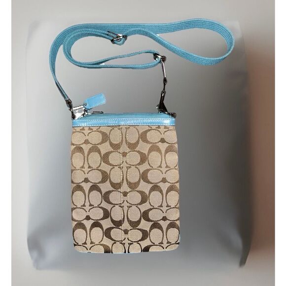 Coach Blue Khaki Signature Logo Zip Swingpack Crossbody Bag/Purse - Picture 2 of 5